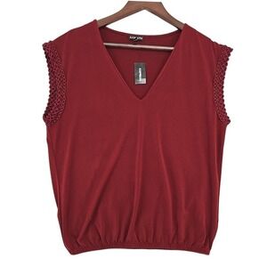 Express Womens Medium Burgundy V Neck Blouse Lace Detail Elegant NWT